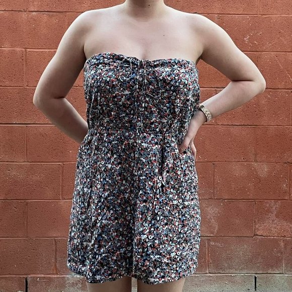 Strapless, off the shoulder multicolor funky pattern mini dress - Picture 1 of 3